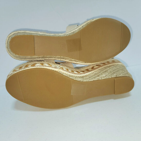 Espadrille Wedge Platform Sandals Sz 9 41 Cream Faux Leather Buckle Ankle Strap - Picture 11 of 16